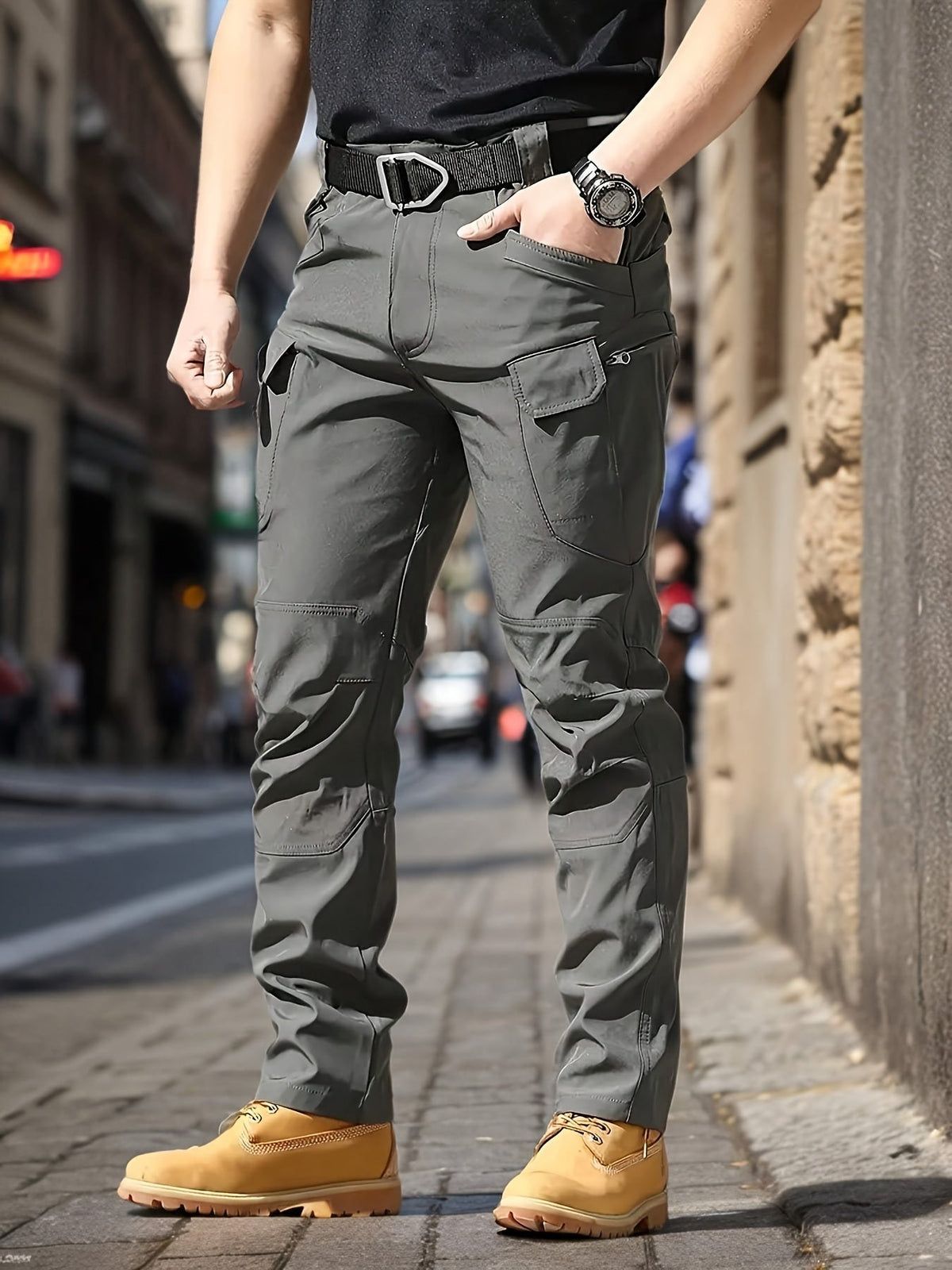 Pantalon cargo tactique léger à séchage rapide pour homme – Pantalon de randonnée respirant multi-poches avec ceinture, coupe décontractée pour travail en extérieur, toutes saisons, résistant à l'usure – M à XXXL, Noir / Gris / Kaki