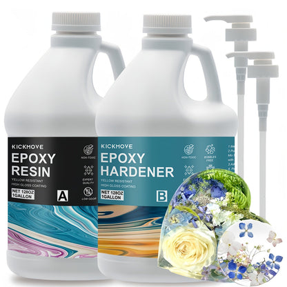 Kit de résine époxy transparente en 2 parties, haute brillance, pour moulage, revêtement, plans de travail, tables, art en résine, bijoux DIY et artisanat, avec pompes, de 16 oz à 2 gallons