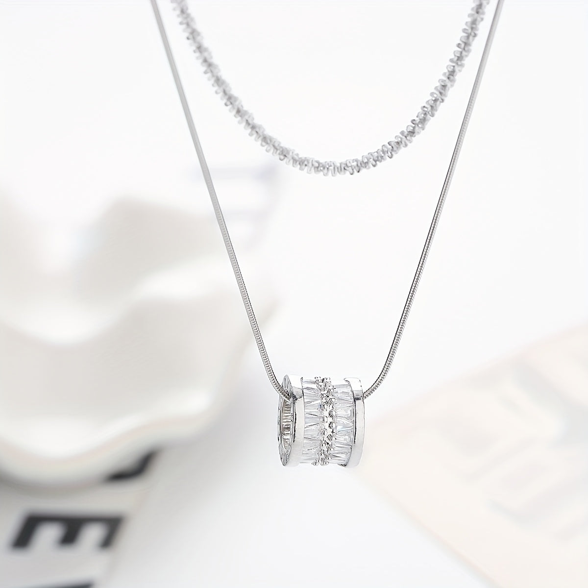 Collier double rang en argent sterling S925 pour femme, élégante chaîne de pull en zircon cubique, bijou minimaliste et tendance pour le quotidien et pour offrir, toutes saisons