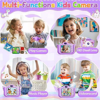 Appareil photo pour enfants, caméra numérique HD 1080P 48MP avec enregistrement vidéo, 5 jeux intégrés, mode selfie - Appareil photo pour filles et garçons de 3 à 12 ans, cadeau d'anniversaire, Noël ou Halloween (rose ou bleu)