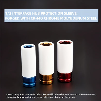 Jeu de 5 douilles pour écrous de roue 1/2" – Douilles à chocs profondes pour la protection des pneus et des jantes, acier au chrome-vanadium robuste, compatible avec la plupart des tailles d'écrous | Velora