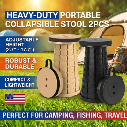Lot de 2 tabourets pliants escamotables, portables et légers, capacité de 180 kg - Siège rétractable pour camping, pêche, randonnée, cuisine, barbecue, intérieur et extérieur