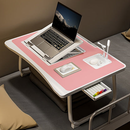 Bureau pour ordinateur portable pliable pour lit et canapé avec porte-gobelet, support pour téléphone, tiroir et port USB, plateau de petit-déjeuner pour travail et films – 6 styles