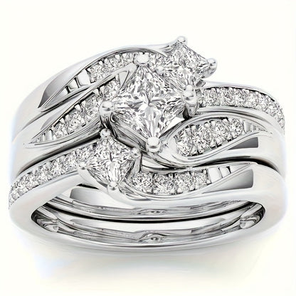 Ensemble de 9 bagues de mariage pour femme avec oxydes de zirconium taille princesse – Alliances empilables, cadeau de bijoux classique pour petite amie et épouse