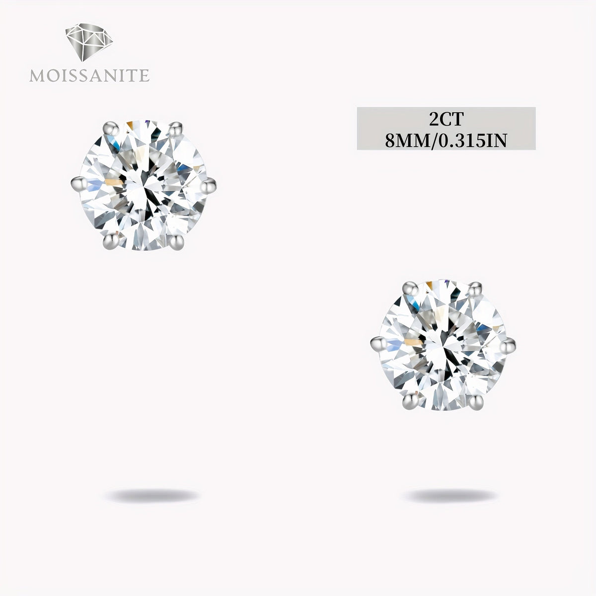 Boucles d'oreilles puces en moissanite, couleur D, pureté VVS, taille ronde brillant, argent sterling 925 – Options de 1 ct à 10 ct, pochette en velours et chiffon de polissage inclus, cadeau idéal pour un anniversaire, Noël et la Saint-Valentin (4,25 g)