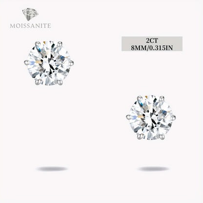 Boucles d'oreilles puces en moissanite, couleur D, pureté VVS, taille ronde brillant, argent sterling 925 – Options de 1 ct à 10 ct, pochette en velours et chiffon de polissage inclus, cadeau idéal pour un anniversaire, Noël et la Saint-Valentin (4,25 g)