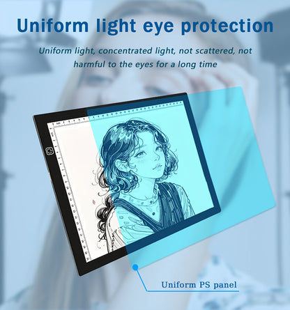 Tablette lumineuse LED pour dessin A2 A3 A4, table à copier ultra-fine à double barre lumineuse avec variateur 3 niveaux et surface sans grille protectrice des yeux pour diamond painting, croquis et dessin