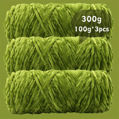 Fil chenille velours, lot de 3 pelotes de 300 g (3 x 100 g), laine douce et épaisse pour tricot et crochet, 47 couleurs, idéal pour débutants, artisanat de luxe pour pulls, écharpes, bonnets, poupées, sacs, amigurumi et projets DIY