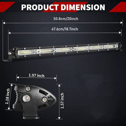 Barre lumineuse LED 20 pouces 180W pour tout-terrain, simple rangée – Lampe de travail ultra mince 12V/24V pour camion, VTT, VUS, tracteur, Jeep et bateau – Blanc 6000K, durée de vie de 50 000 heures – Velora