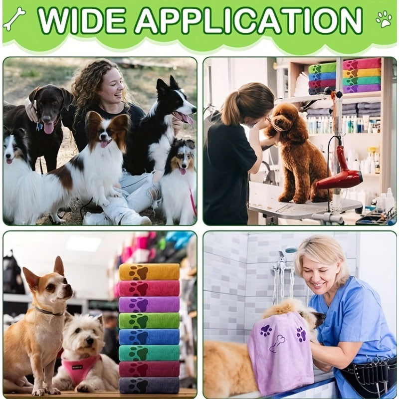 Lot de 4 serviettes à séchage rapide pour animaux - Serviettes absorbantes et douces en polyester pour chiens et chats, avec motifs de pattes, pour le bain et le séchage, coloris assortis pour petits et moyens animaux