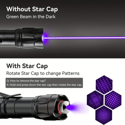Pointeur laser haute puissance avec batterie et chargeur, lampe torche laser tactique rouge, verte et violette pour présentations en intérieur, camping, randonnée et observation des étoiles, faisceau longue portée