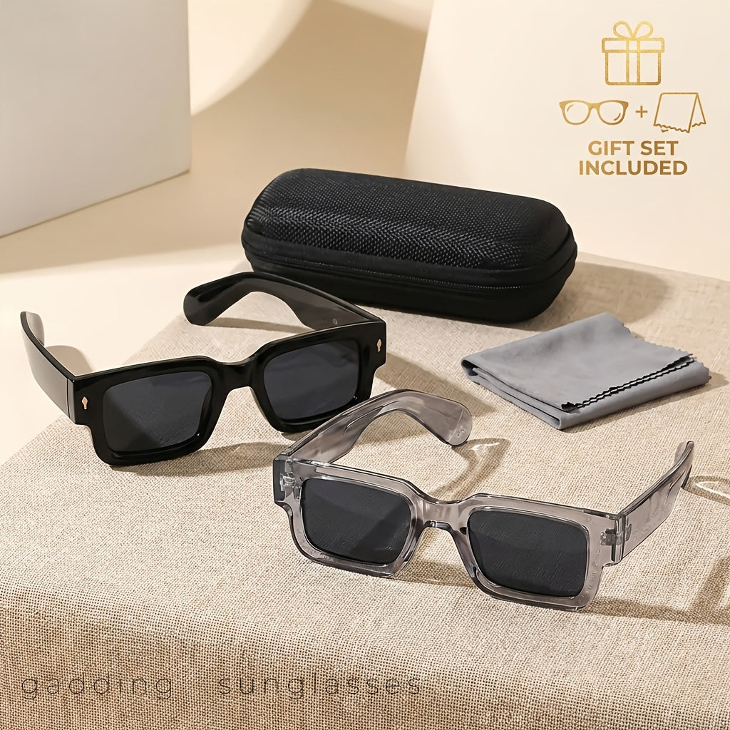 Lot de 2 lunettes rétro carrées épaisses - Monture audacieuse protection UV400 pour hommes et femmes, soirées, festivals, costumes d'Halloween et look quotidien affirmé