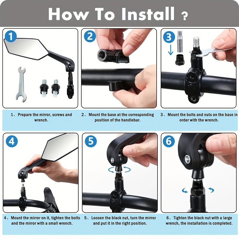 Lot de 2 grands rétroviseurs pliables HD pour vélo électrique, vélo, moto et scooter – Rétroviseur de guidon ajustable à 360°, verre résistant aux rayures, stable à haute vitesse, ABS durable, installation facile