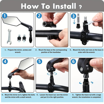 Lot de 2 grands rétroviseurs pliables HD pour vélo électrique, vélo, moto et scooter – Rétroviseur de guidon ajustable à 360°, verre résistant aux rayures, stable à haute vitesse, ABS durable, installation facile