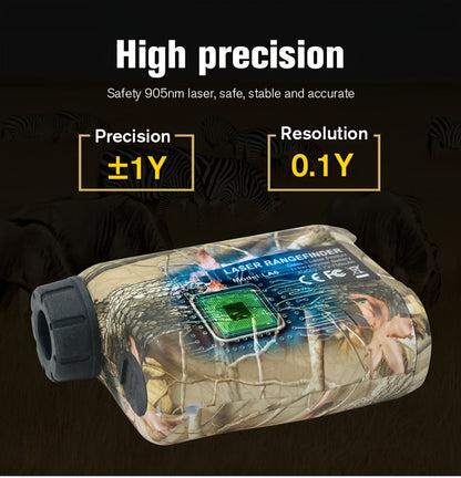 Télémètre laser 1200 yards – Grossissement 6X, rechargeable, compensation de pente, verrouillage de drapeau, mesure de vitesse et d'altitude, design camouflage pour golf et chasse