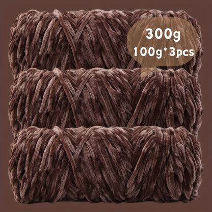 Fil chenille velours, lot de 3 pelotes de 300 g (3 x 100 g), laine douce et épaisse pour tricot et crochet, 47 couleurs, idéal pour débutants, artisanat de luxe pour pulls, écharpes, bonnets, poupées, sacs, amigurumi et projets DIY