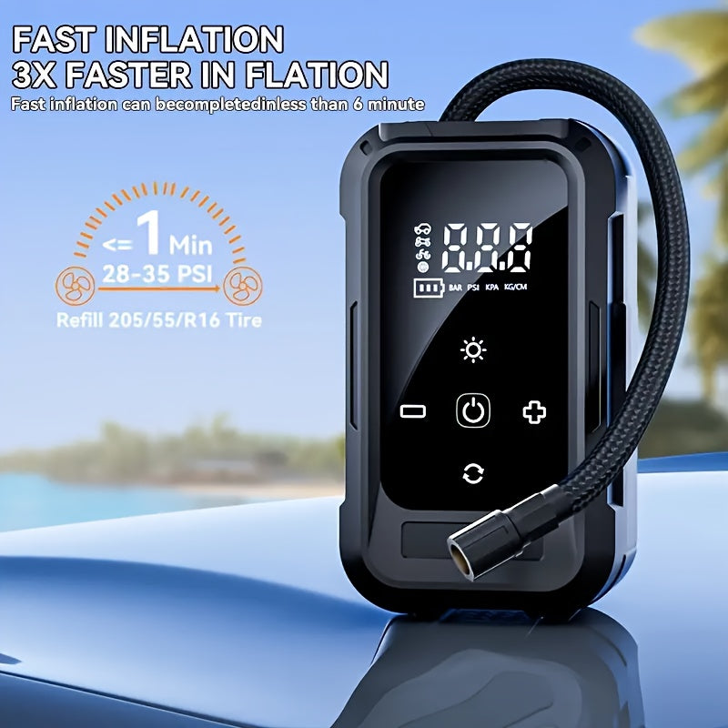 Gonfleur de pneus portable sans fil – Compresseur d'air intelligent sans fil avec manomètre numérique et lampe LED pour voitures, motos, vélos et ballons, recharge rapide Type-C