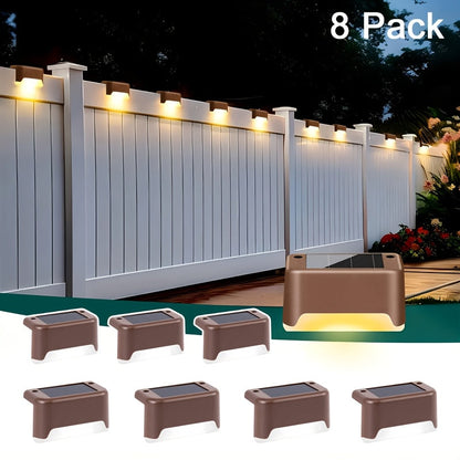 Lampes solaires LED pour terrasse, escaliers et marches d'extérieur, allumage/extinction automatique, 12 heures d'éclairage blanc chaud pour clôture, allée, patio, balcon et jardin – ABS résistant aux intempéries, lot de 8, 16 ou 32 – Aucun câblage requis