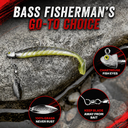 Underspin Jig Heads 6-Pack with 100% Brass Blade (Never Rust) - Bass & Saltwater Fishing Lures - 3/16oz 1/4oz 3/8oz 1/2oz Sizes Included