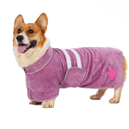 Peignoir de bain à séchage rapide pour chiens et chats – Manteau en microfibre absorbante avec détail brodé, peignoir de séchage mains libres pour chiens moyens et grands après le bain, la baignade ou la pluie
