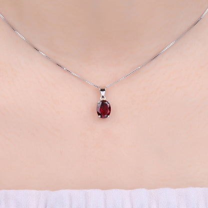 925 Sterling Silver Natural Gemstone Oval Cut Pendant Necklace for Women – Amethyst Citrine Garnet Peridot Topaz Multi-Faceted Fine Jewelry, Elegant Dating Daily Gift for Girls