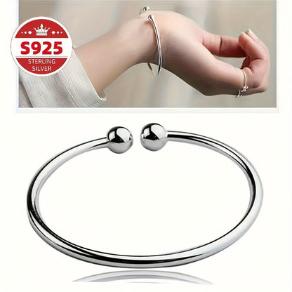 Ensemble de 2 bracelets joncs ouverts en argent sterling 925 nacré pour femme – Bracelet manchette ajustable hypoallergénique, bijou élégant pour la Saint-Valentin, la fête des Mères ou un anniversaire