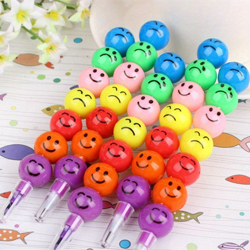 20 crayons à dessin Smiley pour enfants - Ensemble de crayons en forme de bonbon mignon pour élèves, fournitures de dessin pour enfants, cadeau de papeterie scolaire, souvenir de fête d'anniversaire, Noël ou Halloween, couleurs aléatoires