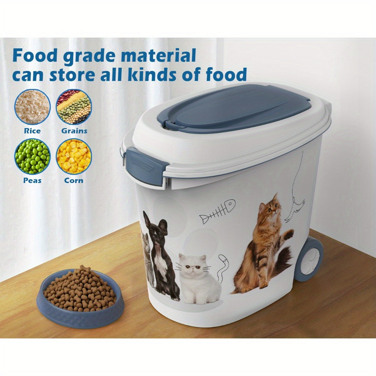Grand ensemble de 3 récipients de stockage pour nourriture pour animaux avec gamelle anti-glouton et cuillère doseuse – Bac de conservation hermétique, anti-humidité et anti-insectes pour croquettes pour chiens et chats, favorise la digestion
