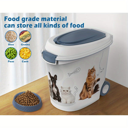 Grand ensemble de 3 récipients de stockage pour nourriture pour animaux avec gamelle anti-glouton et cuillère doseuse – Bac de conservation hermétique, anti-humidité et anti-insectes pour croquettes pour chiens et chats, favorise la digestion