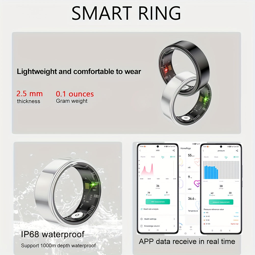 Smart Ring for Women – Fitness Tracker with Heart Rate, Sleep Monitor, Stress & Menstrual Tracking, 100+ Sports Modes, IP68 Waterproof, No Subscription, iPhone & Android