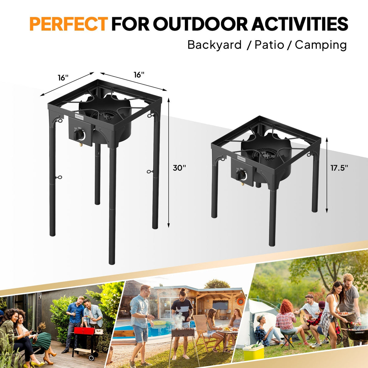 Réchaud à propane haute pression 100 000 - 225 000 BTU - Réchaud de camping extérieur robuste en fonte avec pieds détachables, régulateur certifié CSA, 1 ou 3 brûleurs pour le camping, les fêtes d'avant-match et le brassage