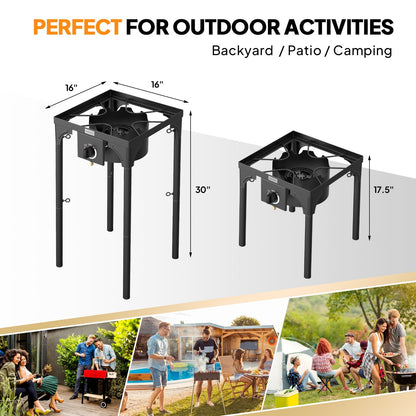 Réchaud à propane haute pression 100 000 - 225 000 BTU - Réchaud de camping extérieur robuste en fonte avec pieds détachables, régulateur certifié CSA, 1 ou 3 brûleurs pour le camping, les fêtes d'avant-match et le brassage