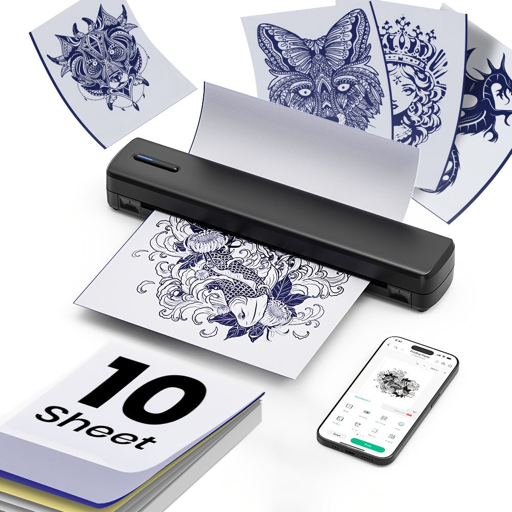 Imprimante thermique portable sans encre sans fil – D810B A4 & US Letter 8,5x11, 200 feuilles par charge, compatible iPhone, Android & ordinateur portable, pour bureau à domicile, école & voyage, inclut 20 feuilles