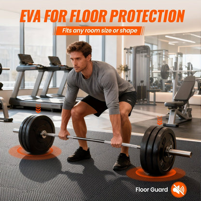 Tapis de sol emboîtables pour salle de sport, 36/48 pièces, dalles puzzle en mousse EVA, 30 x 30 cm, tapis d'exercice antidérapant pour salle de sport à domicile, garage, salle de jeux, fitness – Inclut des bordures, motif café et feuilles