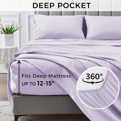 Parure de draps 4 pièces en microfibre à poches profondes – Draps ultra-doux et respirants de qualité hôtelière, résistants à la décoloration et au rétrécissement, toutes saisons, tailles lit simple, double, grand et très grand, choix de couleurs