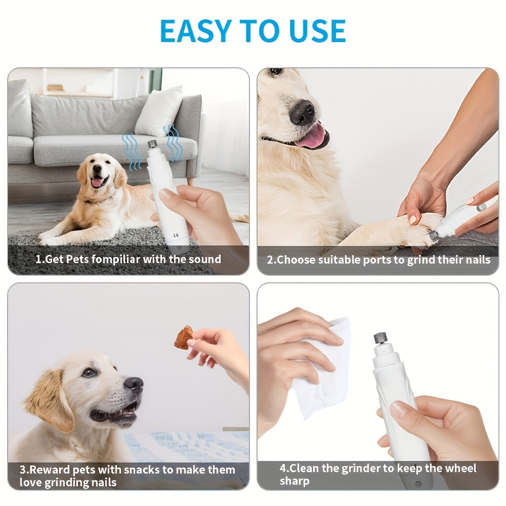 Lime à ongles électrique pour chiens et chats – Ponceuse à griffes silencieuse rechargeable par USB avec 2 vitesses et 3 tailles d'ouverture, outil de soin sécurisé à faible niveau sonore