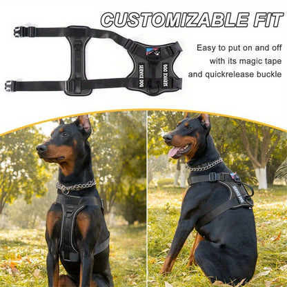 Harnais anti-traction pour chien avec gilet réfléchissant et 5 écussons – Harnais de service réglable en maille Oxford souple, avec attaches avant et arrière pour chiens de petite, moyenne et grande taille, de XS à XL