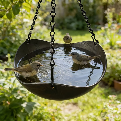 Lot de 2 mangeoires et abreuvoirs suspendus pour oiseaux - Mangeoire à un niveau en forme de bol avec aspect bois, chaîne en métal renforcée et crochet stable, mangeoire de jardin spacieuse pour oiseaux sauvages