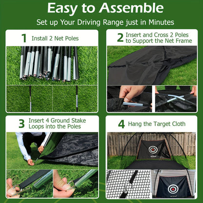 Filet de pratique de golf 10x7 pi avec tapis, balles, tees et sac de transport – Filet de frappe robuste pour jardin, sous-sol et usage intérieur/extérieur, équipement d'entraînement de golf, cadeau pour hommes et femmes