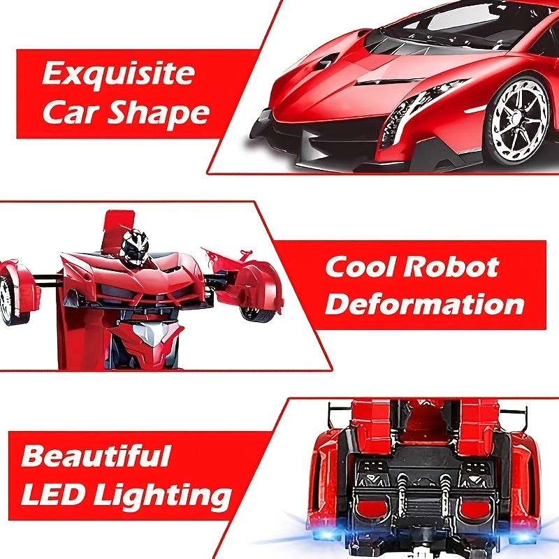 Voiture télécommandée robot 2-en-1 à l'échelle 1:18, transformation en un clic, dérapage à 360°, voiture robot radiocommandée 2,4 G avec lumières LED pour enfants garçons de 3 ans et plus, cadeau d'anniversaire