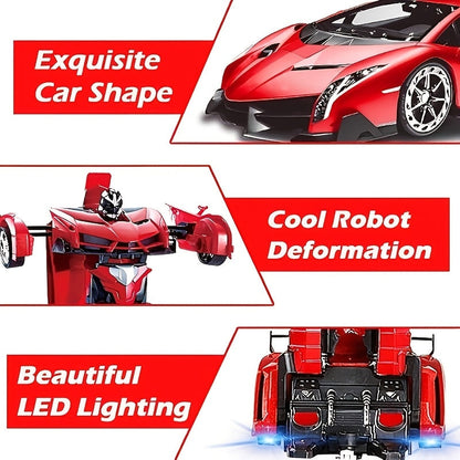 Voiture télécommandée robot 2-en-1 à l'échelle 1:18, transformation en un clic, dérapage à 360°, voiture robot radiocommandée 2,4 G avec lumières LED pour enfants garçons de 3 ans et plus, cadeau d'anniversaire