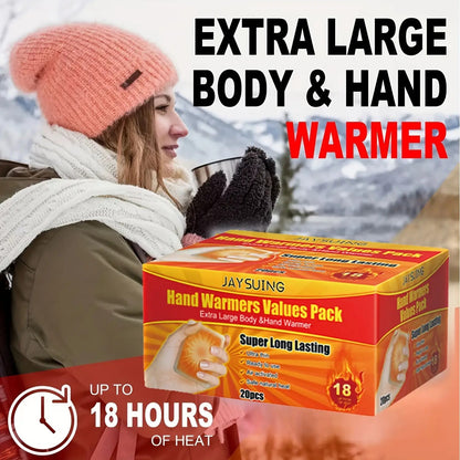Chauffe-mains, paquet de 20, inodores, 10 heures de chaleur, jetables, respirants, sûrs pour les bébés, pour l'hiver, les activités en extérieur, les voyages, le camping, le ski et le coucher