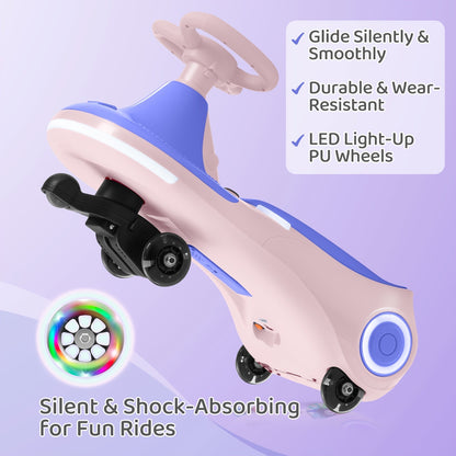Voiture à bascule 2 en 1 rechargeable, jouet à pédales, 2 vitesses, système anti-renversement, roues lumineuses, capacité de 59 kg (130 lb), pour enfants de 3 ans et plus, cadeau d'anniversaire, de Noël ou d'Halloween, Violet Jaune Rouge