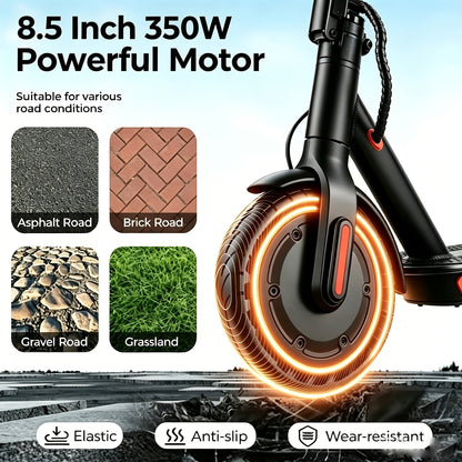Foldable Adult Electric Scooter 350W Smart App - 21 Miles Range, 19 MPH, 7.8Ah Battery, 8.5" Solid Puncture-Resistant Tires, Bright LED Lights | Portable Commuter E-Scooter for Adults