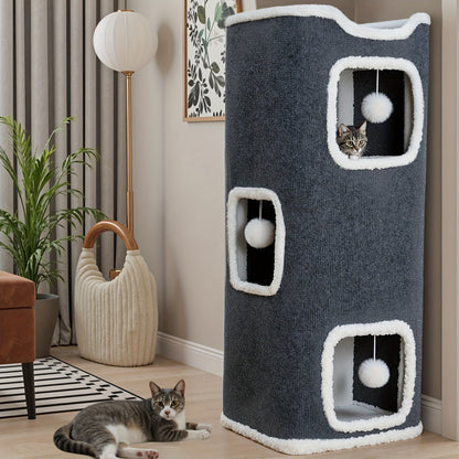 Arbre à chat pliable multi-niveaux pour chats d'intérieur – Griffoir, perchoir confortable, niche avec balle suspendue, refuge, panier douillet, options 1/3/4 étages