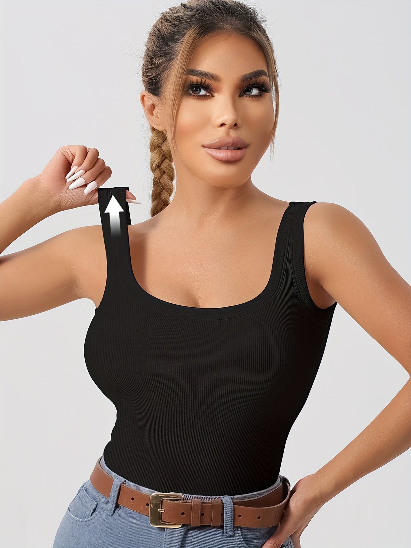 Women's Scoop Neck Tank Top Removable Chest Padding Slim Fit Casual Summer Sleeveless Top 8 Colors XS-XL