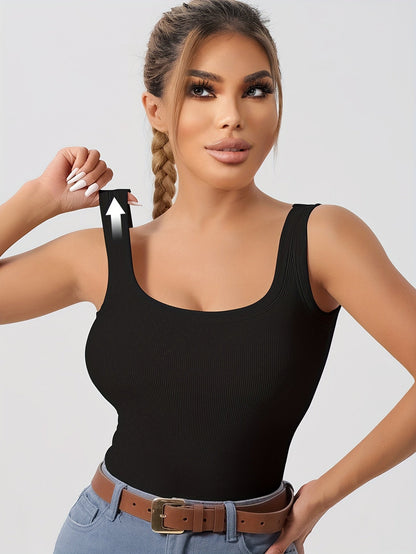 Women's Scoop Neck Tank Top Removable Chest Padding Slim Fit Casual Summer Sleeveless Top 8 Colors XS-XL