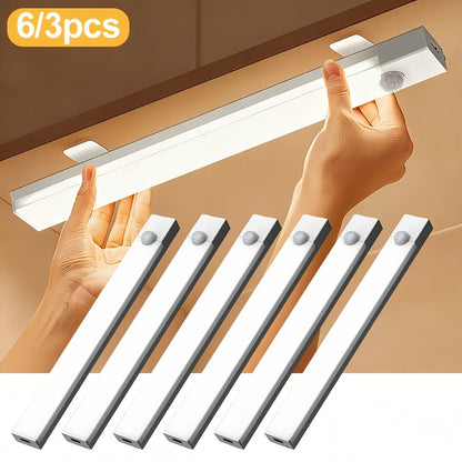 Lot de 3 et 6 éclairages LED pour placards avec détecteur de mouvement et recharge USB-C – Veilleuse magnétique sans fil sous meuble avec 3 modes pour cuisine, placard, escaliers, couloir et salle de bain, 10 cm/20 cm/30 cm