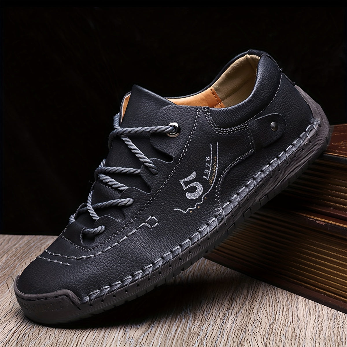 Baskets décontractées cousues main pour homme – Chaussures de marche légères à semelle plate, disponibles en noir, kaki, bleu, vert militaire et brun jaunâtre, pointures US 7,5 à 12,5