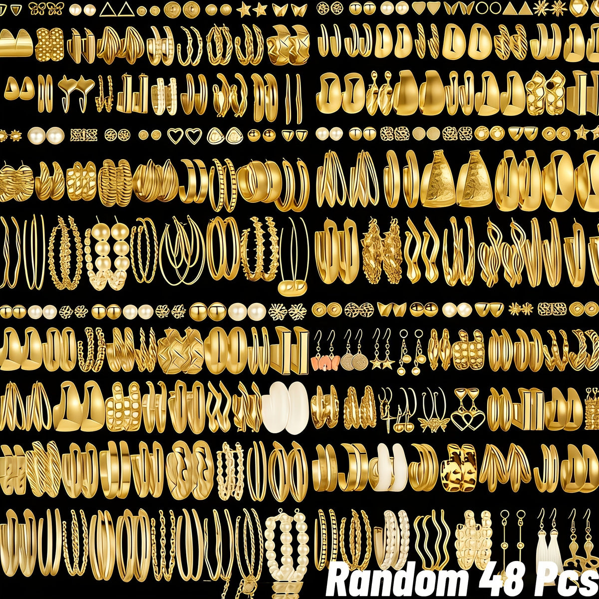 Lot de 48 paires de boucles d'oreilles bohèmes dorées pour femmes – Assortiment de clous, créoles et pendantes minimalistes vintage – Idéal pour le quotidien, les fêtes, les vacances et les cadeaux